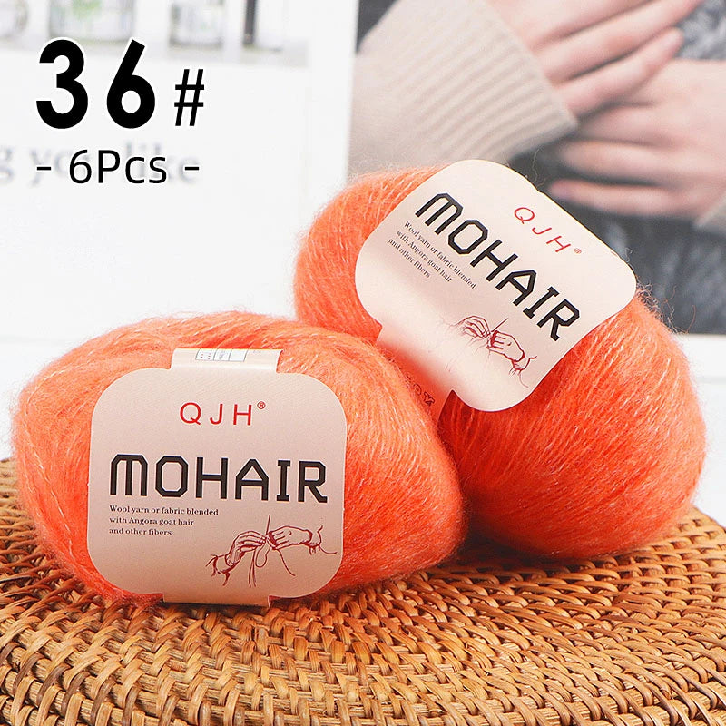 6PCS Soft Mohair Yarn Knitting Angora Yarn for DIY Projects Fluffy Lace Yarn for Sweaters Scarves and Shawls 25g Each