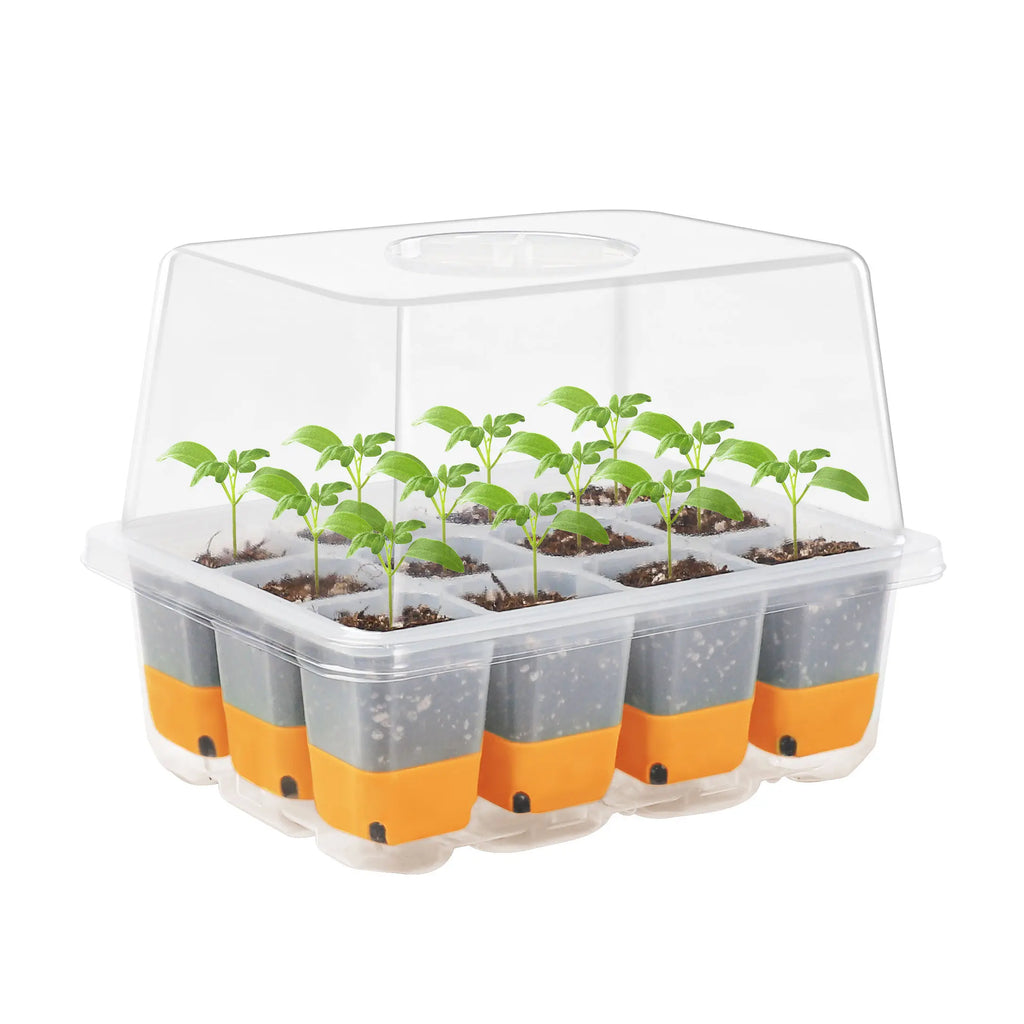 New Silicone12-cell Seedling Starter Tray Indoor Garden Greenhouse Growth Potting with Cover Adjustable Humidity Germination Box