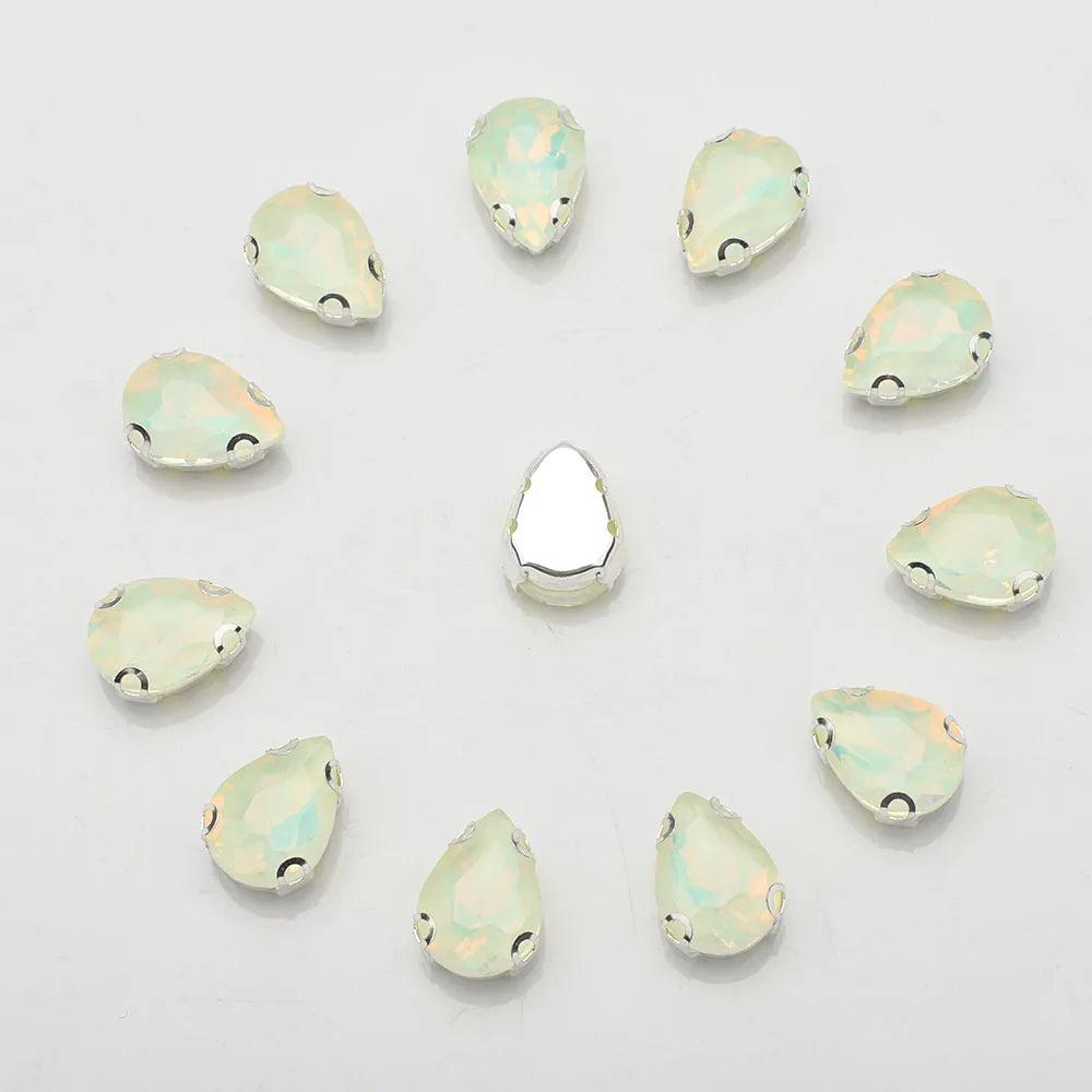 14X18MM Double Ear Four Hole Claw Water Drop Silver Bottom Hand Sewn Diamond Jewelry Clothing Hair Clip Accessories DIY Wholesal