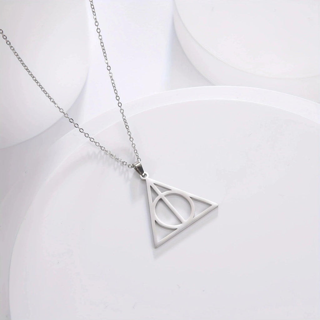 Skyrim Stainless Steel Deathly Hallows Necklace Round Triangle Silver Color Pendants Necklaces Geometric Jewelry for Women Men