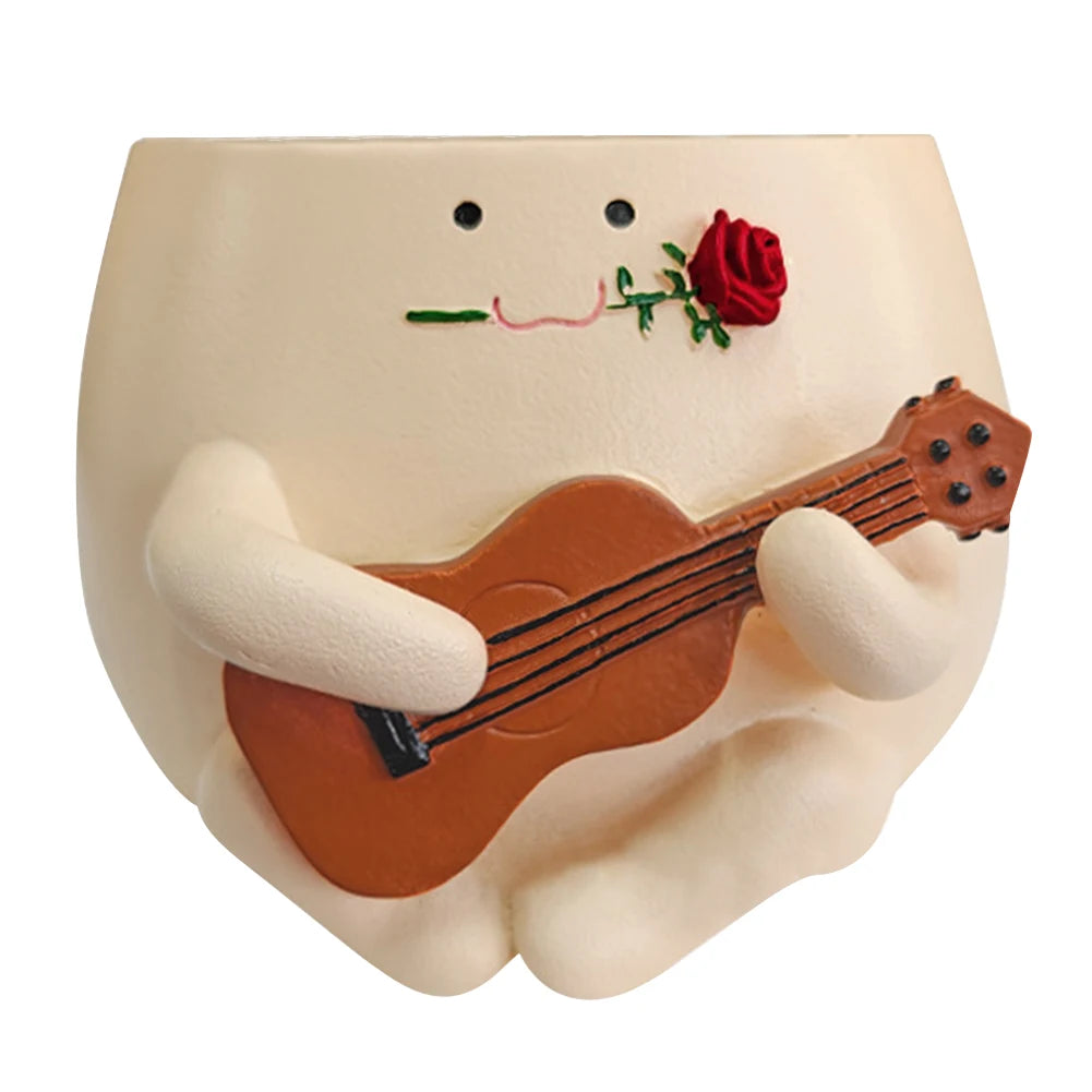 Cute Guitar Plant Pot Resin Unique Sit Long Chair Succulent Pots Smile Face Sunflower Pot for Indoor Outdoor Plants