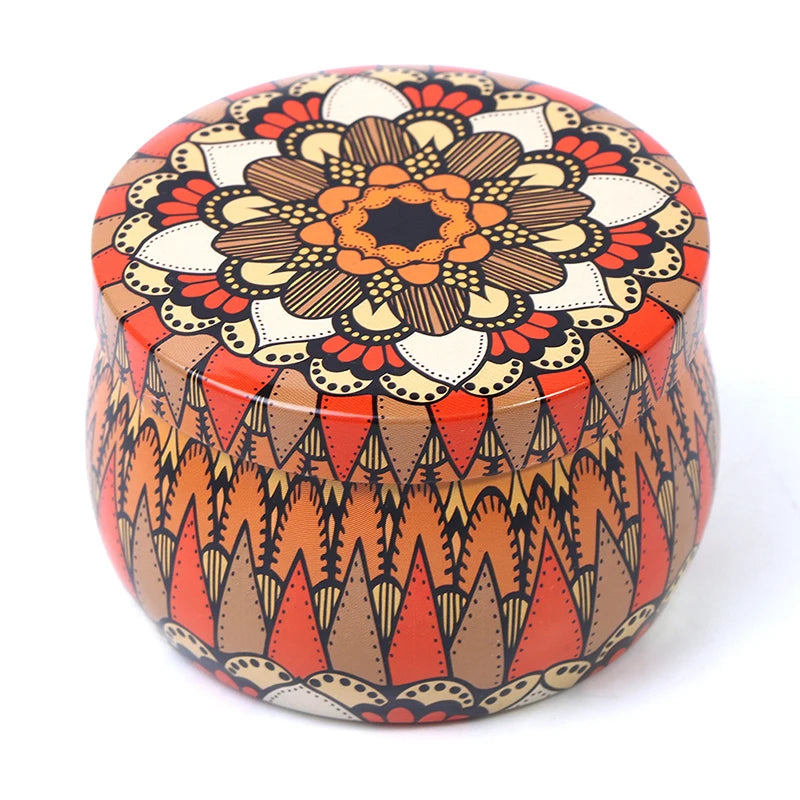 Ethnic Style Metal Tin Box Scented Candle With Candle Jar Retro Tin Box Dried Flower Scented Candle Home Decoration Wedding Gift