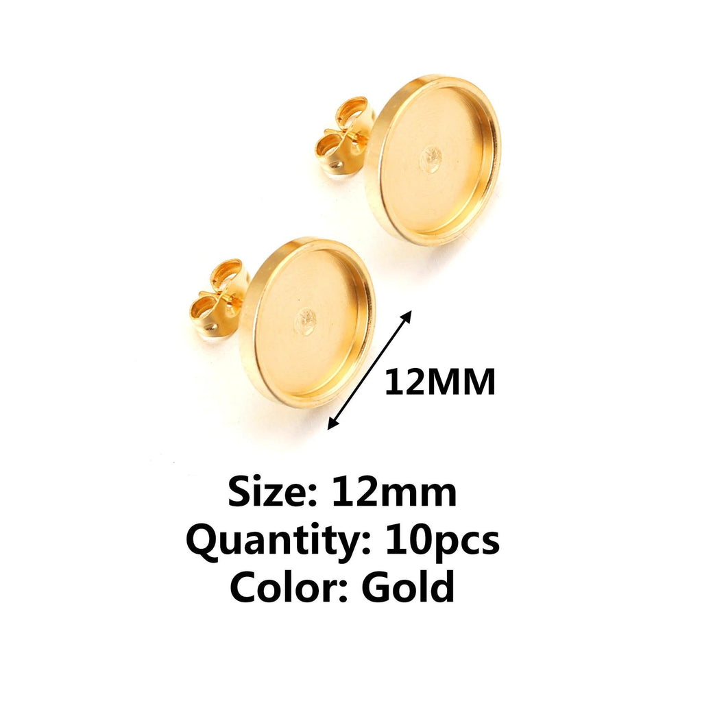 10/20pcs Blank Stud Earring Setting Stainless Steel Earring Back Cabochon Base Thick Bezels Earring for Resin DIY Jewelry Making