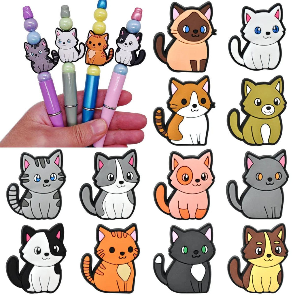 5/12pcs Silicone Beads Focal Beads for Decoration Pen,Funny Cat Silicone Beads Cute Beaded DIY Pen Keychain Supplies DIY Gift Necklace Bangle Jewelry