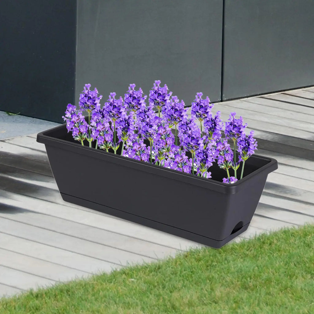 2 Pieces Window Box Planter Rectangle Plant Containers Decors with Drainage Holes Flower Pot Plant Pot for Outdoor Garden Home