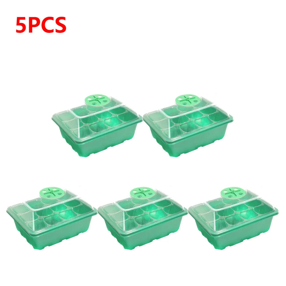 5-1Pcs 12 Grids Seed Starter Kit Plant Seeds Grow Box Seedling Trays Germination Box with Dome and Base For Seedlings Gardening