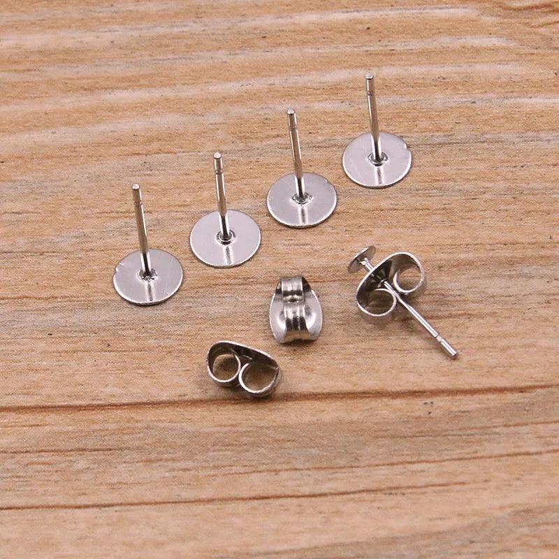 50-100pcs 2 Color Stainless Steel Earring Studs Blank Post Base Pins With Plug Findings Ear Back For DIY Jewelry Making