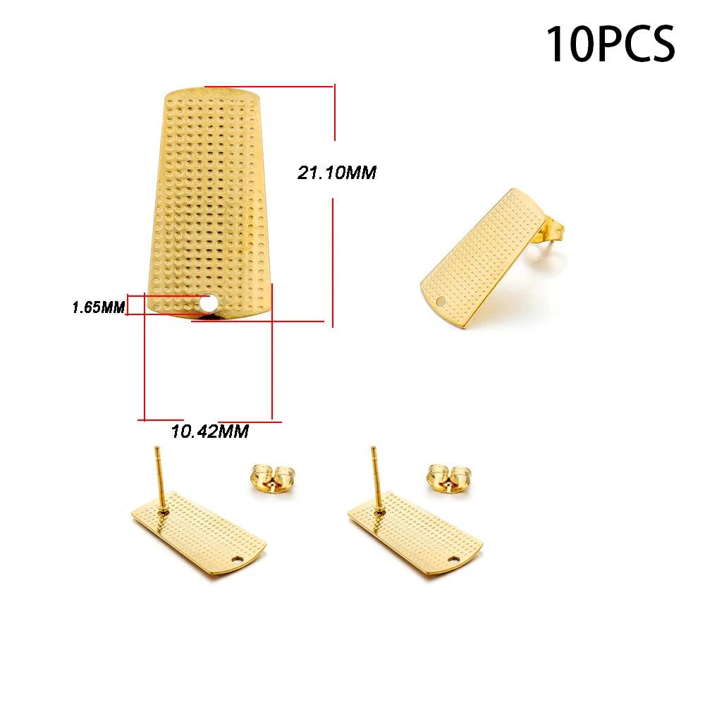 10-20pcs Stainless Steel Blank Earring Stud Golden Earrings Base With Earring Plug Connectors For DIY Jewelry Making Accessories