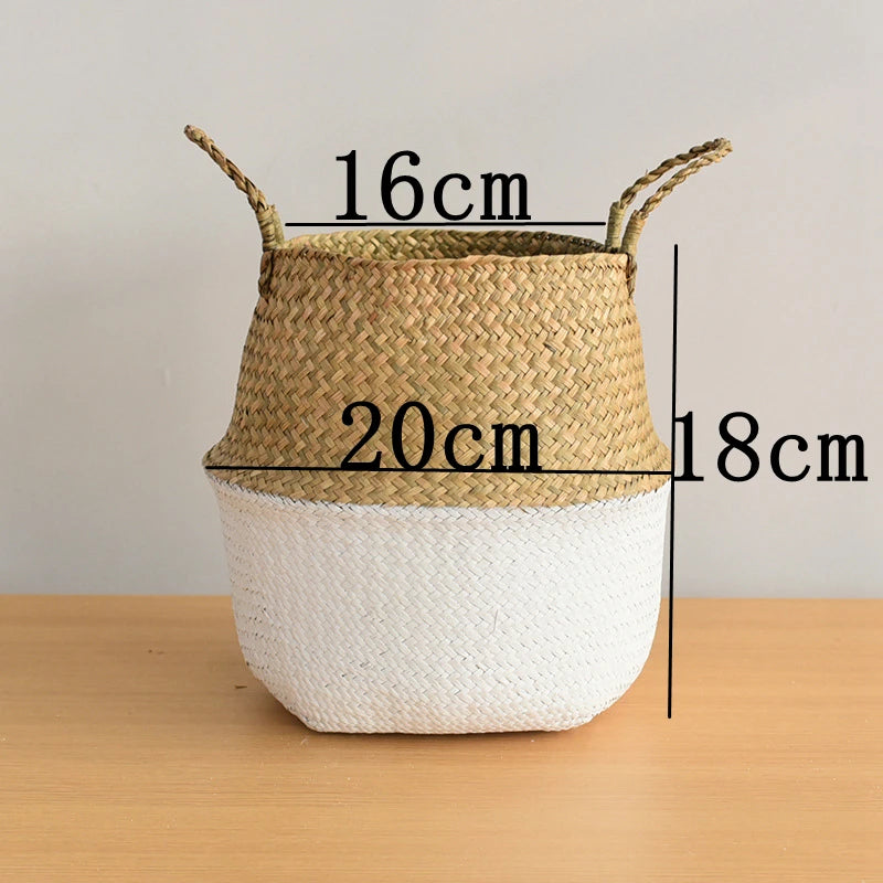 Nordic style flower pot woven seagrass basket household goods straw storage basket folding straw flower basket