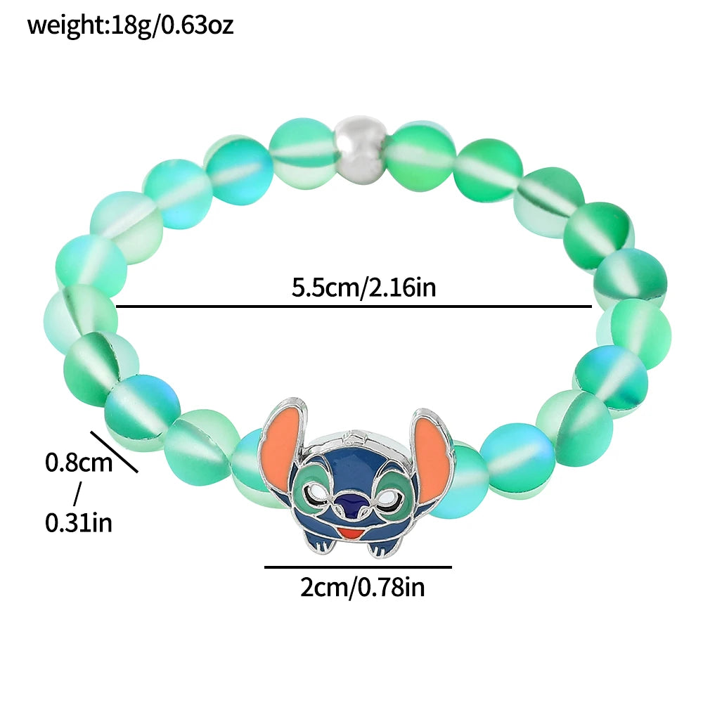 Stitch Moonstone Bracelet Lilo Stitch Mickey Minnie Bracelet Women Girls Blue Green Bean Jewelry Accessories Birthday Gifts