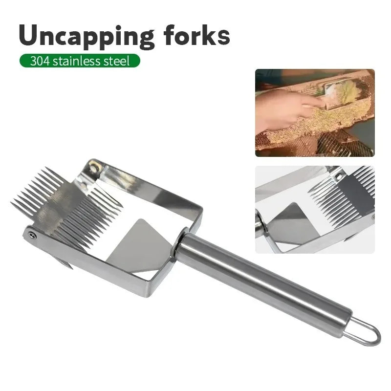 1PC Beekeeping Knife Stainless Steel Bee Hive Uncapping Fork Scraper Shovel Honey Fork Honey Comb Double Needle Bee Scraper