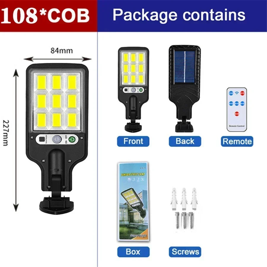 Powerful LED Solar Outdoor Led Courtyard Wall Lamp 3 Modes Human Body Induction Garden Terrace Garage Door Street Lighting Light