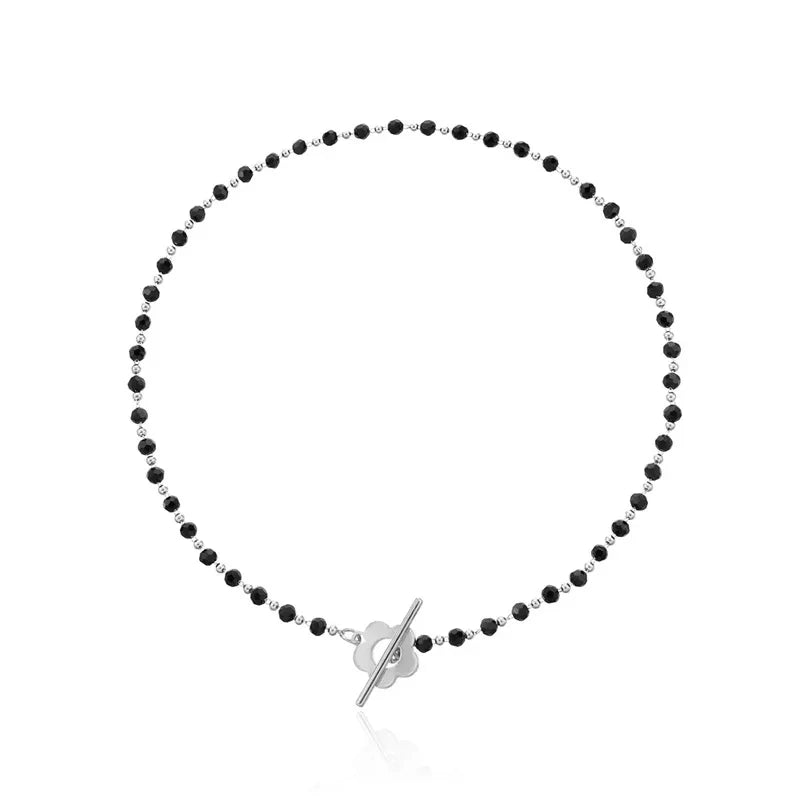 2024 New Fashion Luxury Black Crystal Glass Bead Chain Choker Necklace For Women Flower Lariat Lock Collar Necklace Gifts