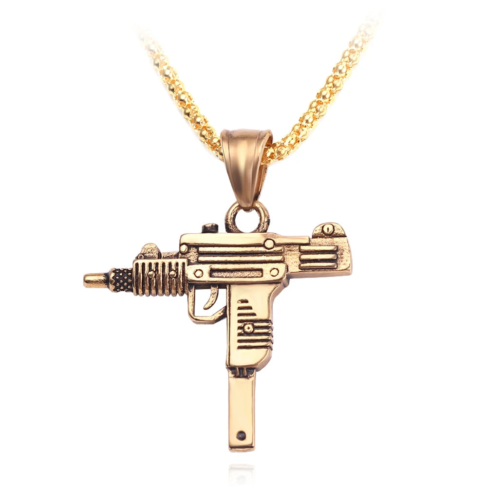 Personality Uzi Gun Shaped Pendant Necklace For Women Men Bar Party Accessory Gothic Male Punk Hip Hop Chain Jewelry