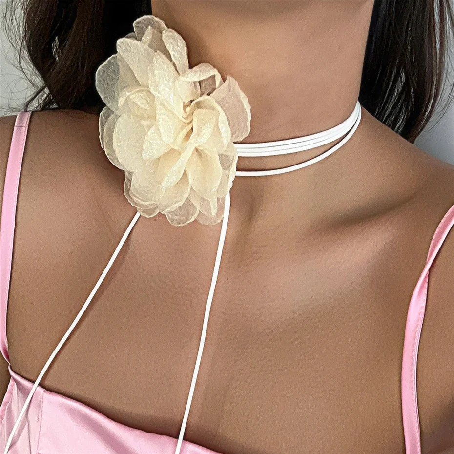 Ingemark Exaggerated Big Rose Flower Choker Necklace for Women Wed Bridal Goth Kpop Adjustable Bowknot Chain Y2K Accessories New
