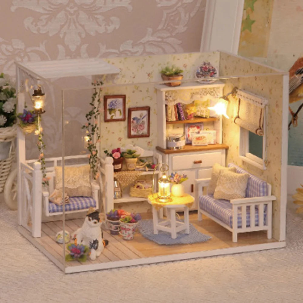 Miniature with Furniture DIY Wooden Kit Mini House Gifts for Kids