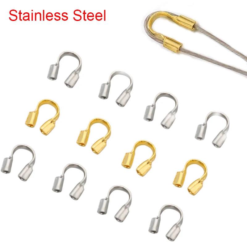 50pcs Stainless Steel Clasps Crimp Beads Covers For Beading Cord Thread Bracelet Hooks Connectors Diy Necklace Jewelry Making