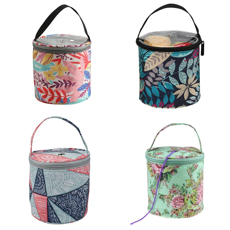 Flower Printed Handheld Bucket Yarn Bags DIY Knitting Wool Thread Organizer Daily Use Sewing Supplies Storage Box