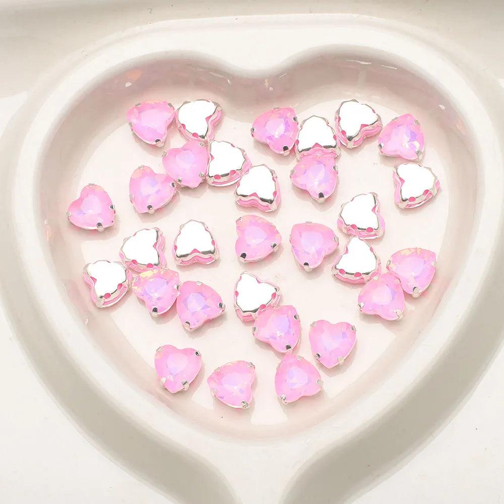 20Pcs 10mm Crystal Glass Love Heart Gems Beads Silver Claw Rhinestone Crafts Jewelry DIY Making Handmade Garment Accessories