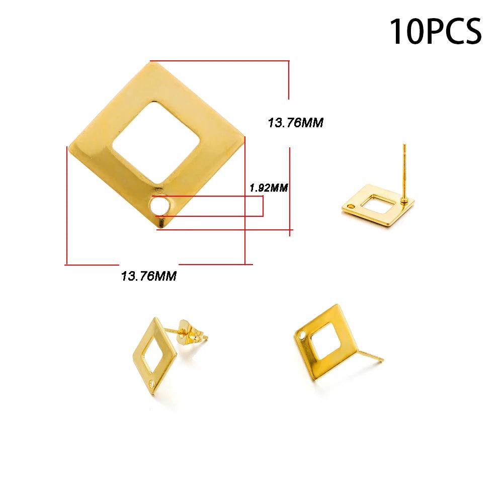 10-20pcs Stainless Steel Blank Earring Stud Golden Earrings Base With Earring Plug Connectors For DIY Jewelry Making Accessories