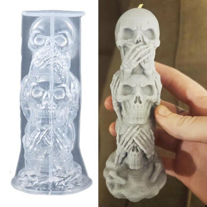 Skulls Silicone Candle Mold Horror Halloween DIY Pumpkin Tombstone Making Epoxy Resin Plaster Casting Molds Home Craft Decor
