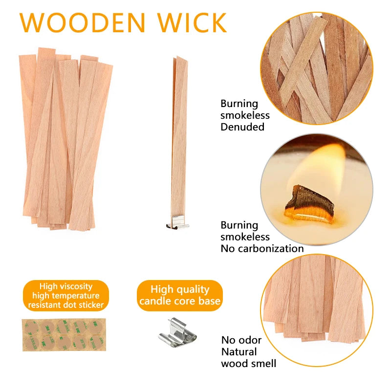 20PCS Wooden Candle Core with Base Candle Wick Soybean Oil Handmade Accessories DIY Aromatherapy Candle Making Kit Supplies