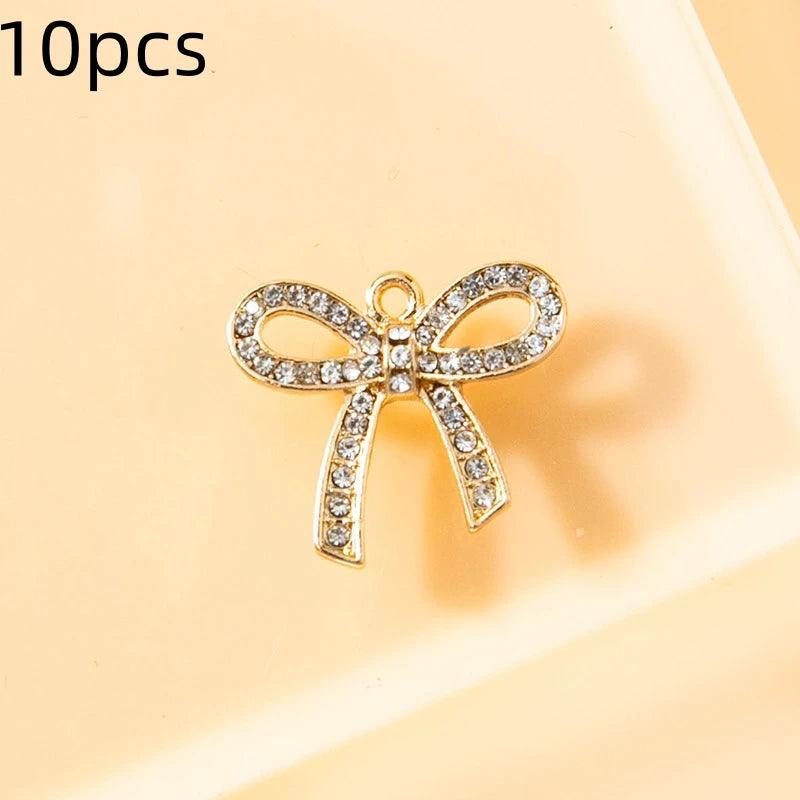 10pcsBow, diamond pendant, bracelet, female keychain, DIY pendant, alloy electroplated accessory, small accessory