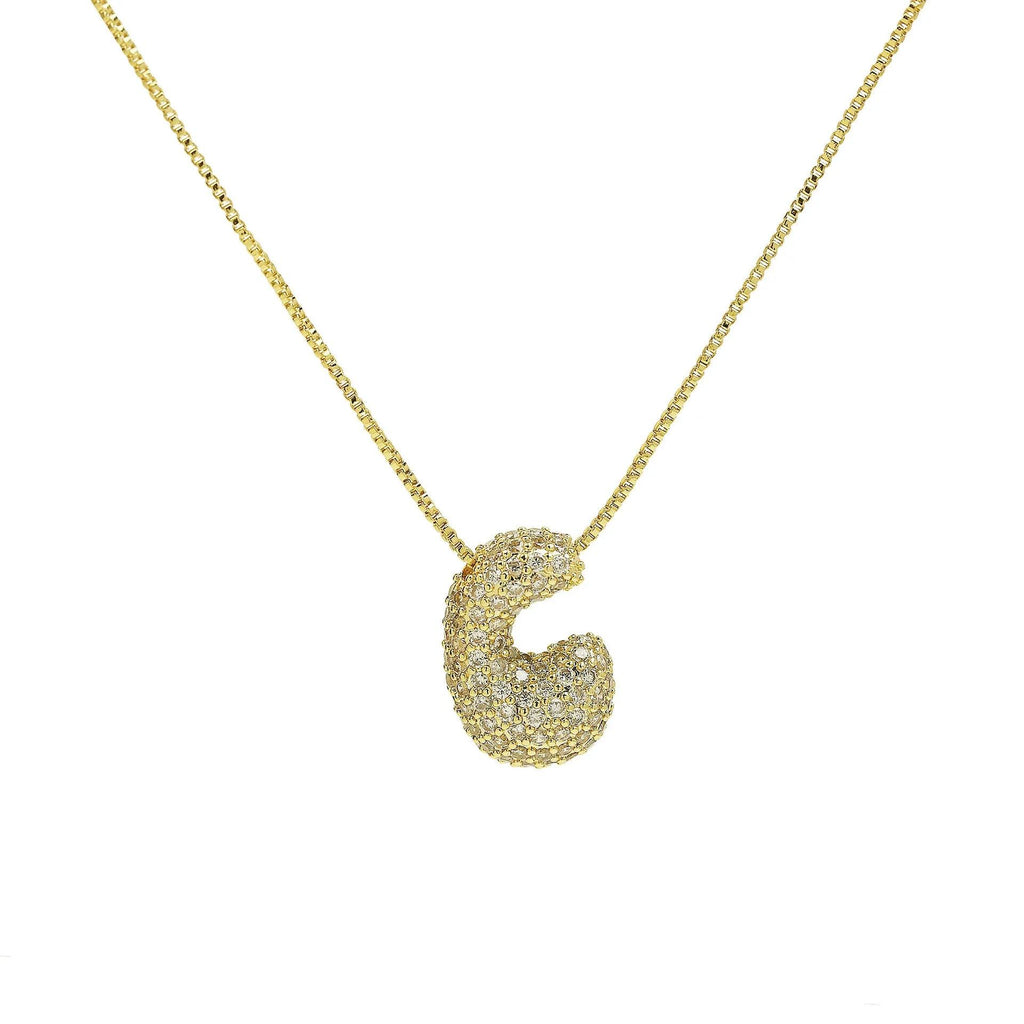 Gold Plated Balloon 26 Alphabet Letter Pendant Necklace Copper Zircon Bubble Initial Pendant For Women Personality Chain Jewelry