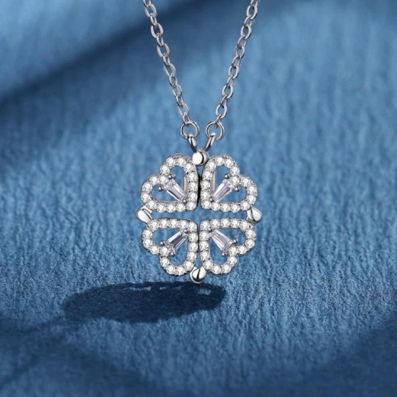 Love Magnetic Pendant Necklace Ladies Clover Necklace Heart Shaped Clover Necklace Lucky 4 In 1 Love Pendant Jewelry Gift