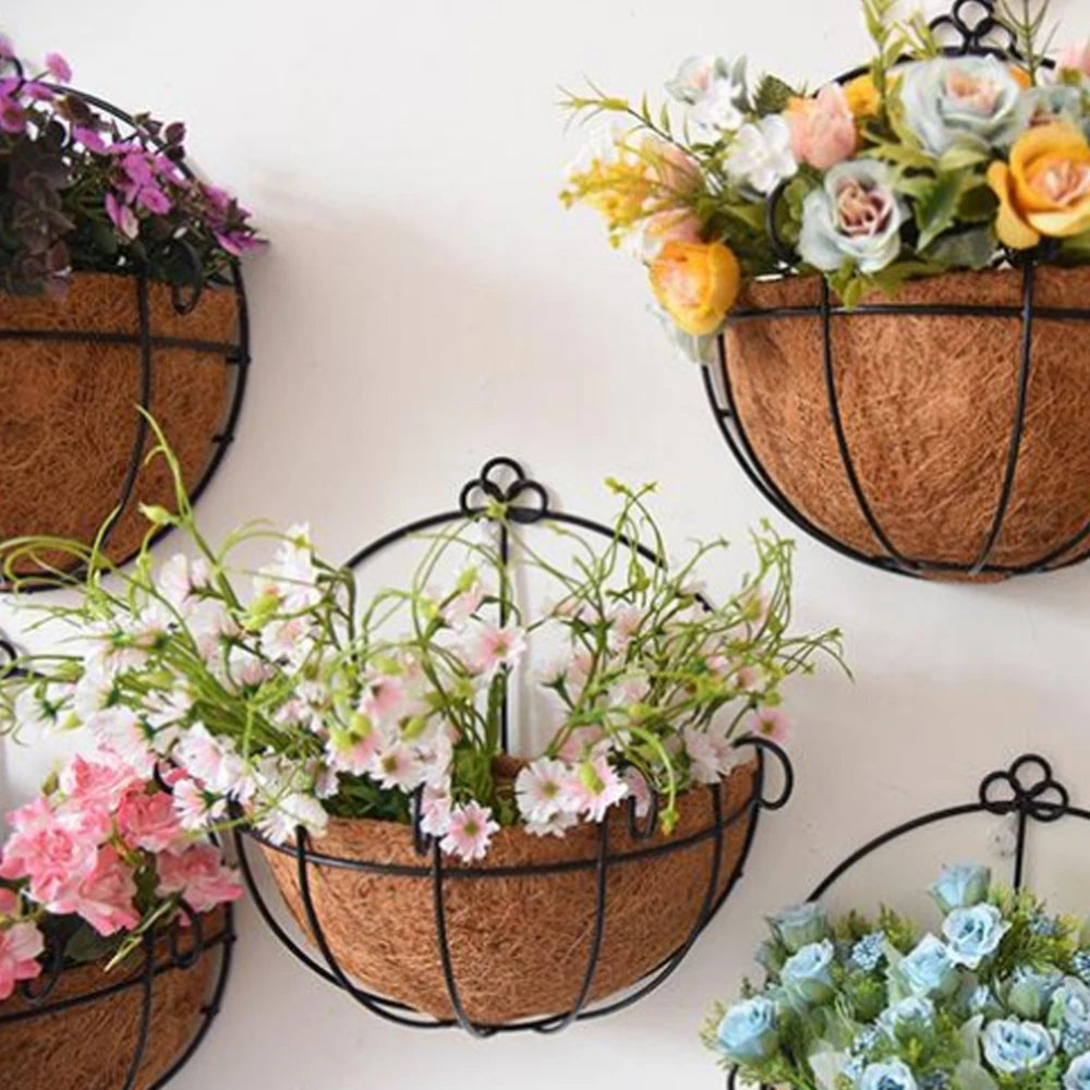 10/12/14 Inch Half Round Wire Plant Holder Metal Hanging Basket Coconut Liner Planter Flower Garden Pot for Home Balcony Decor