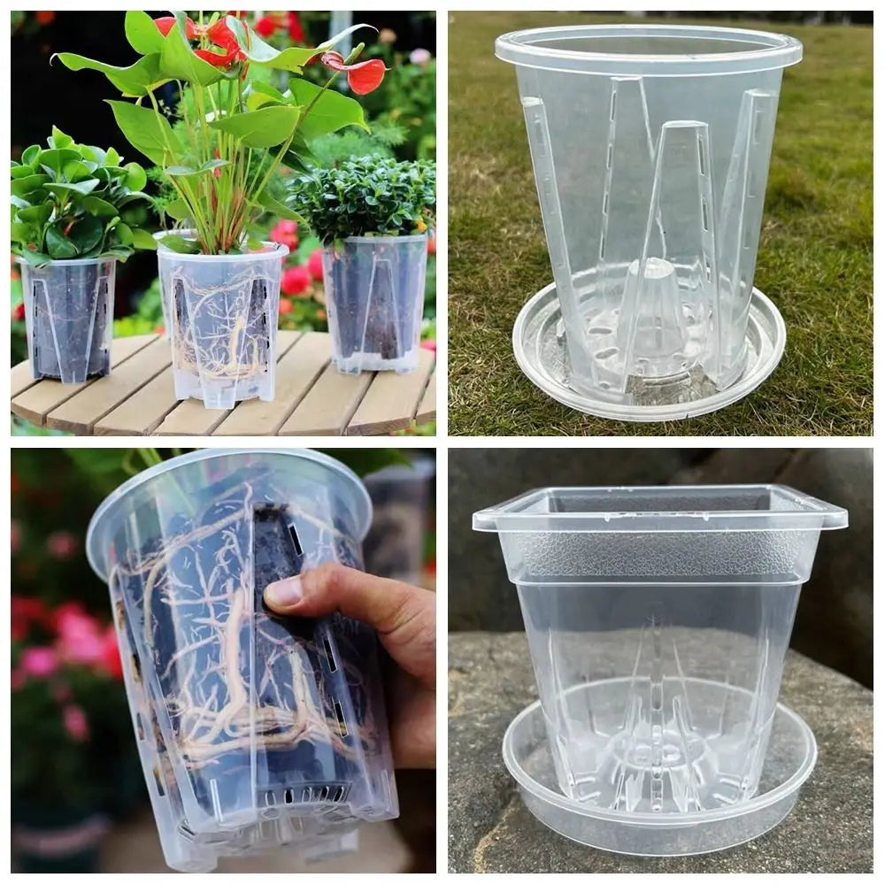 Clear Transparent Flower Pot Round Square Plastic Plant Pot with Holes Cattleya Planting Orchid Pot Phalaenopsis Orchid Potted