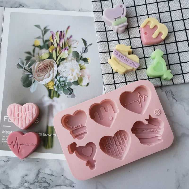 6 Cavities Valentine Heart Silicone Soap Mold DIY Love Soap Making Chocolate Baking Candle Mold Gifts Craft Supplies Home Decor