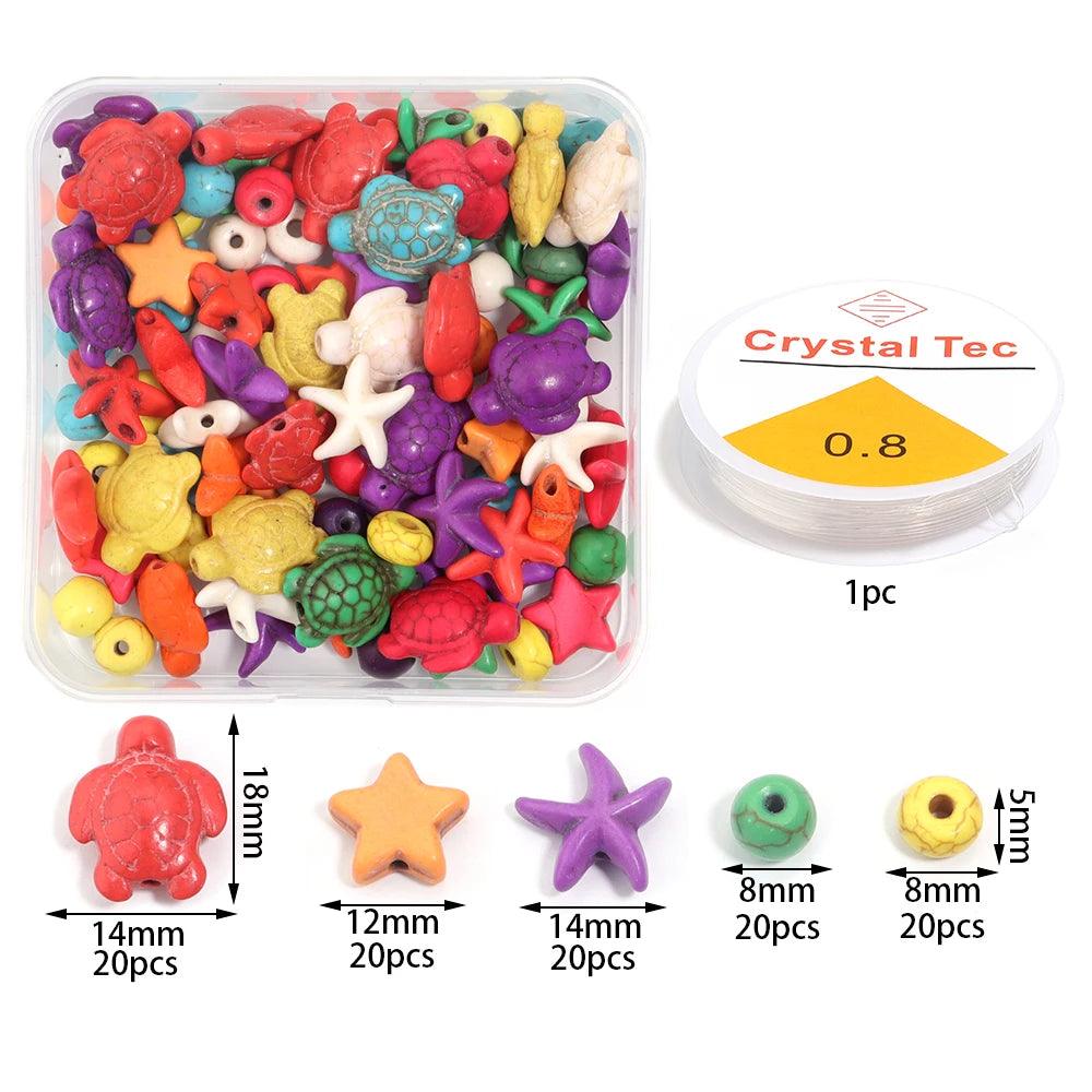 1 Box Ocean Series Turquoise Beaded Set Color Starfish Sea Turtle Loose Spacer Beads Charm Jewelry Making DIY Kit Crystal Line