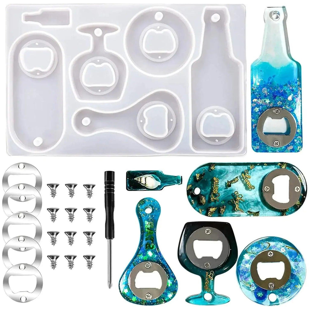 Bottle Opener Resin Molds Kit, Beer Opener Silicone Molds For Epoxy, Resin Jewelry Casting Molds For Wine Corkscrew, DIY Crafts