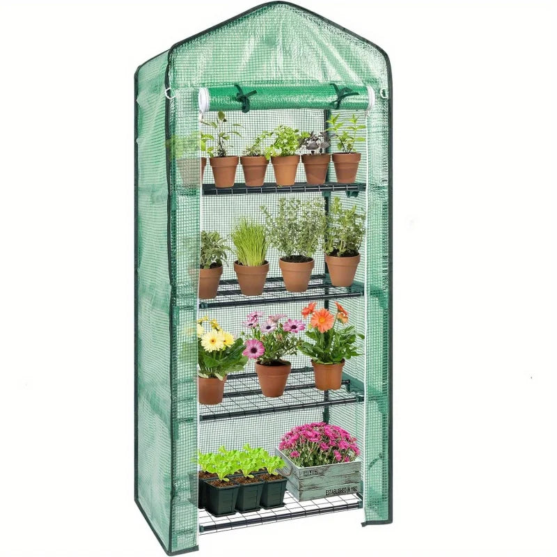 ANTSKU Small Greenhouse for Outdoor Winter, Mini Greenhouse with 4 Shelves & Zipper Rolling Door,  (27" L X 19.6" W X63 H)