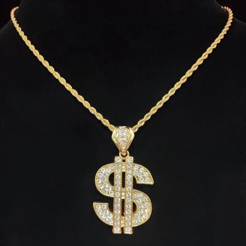 Men Women Hip Hop Dollar  Pendant Necklace with 13mm Cuban Chain Hiphop Iced out pendants Necklaces Fashion Punk Jewelry Gifts