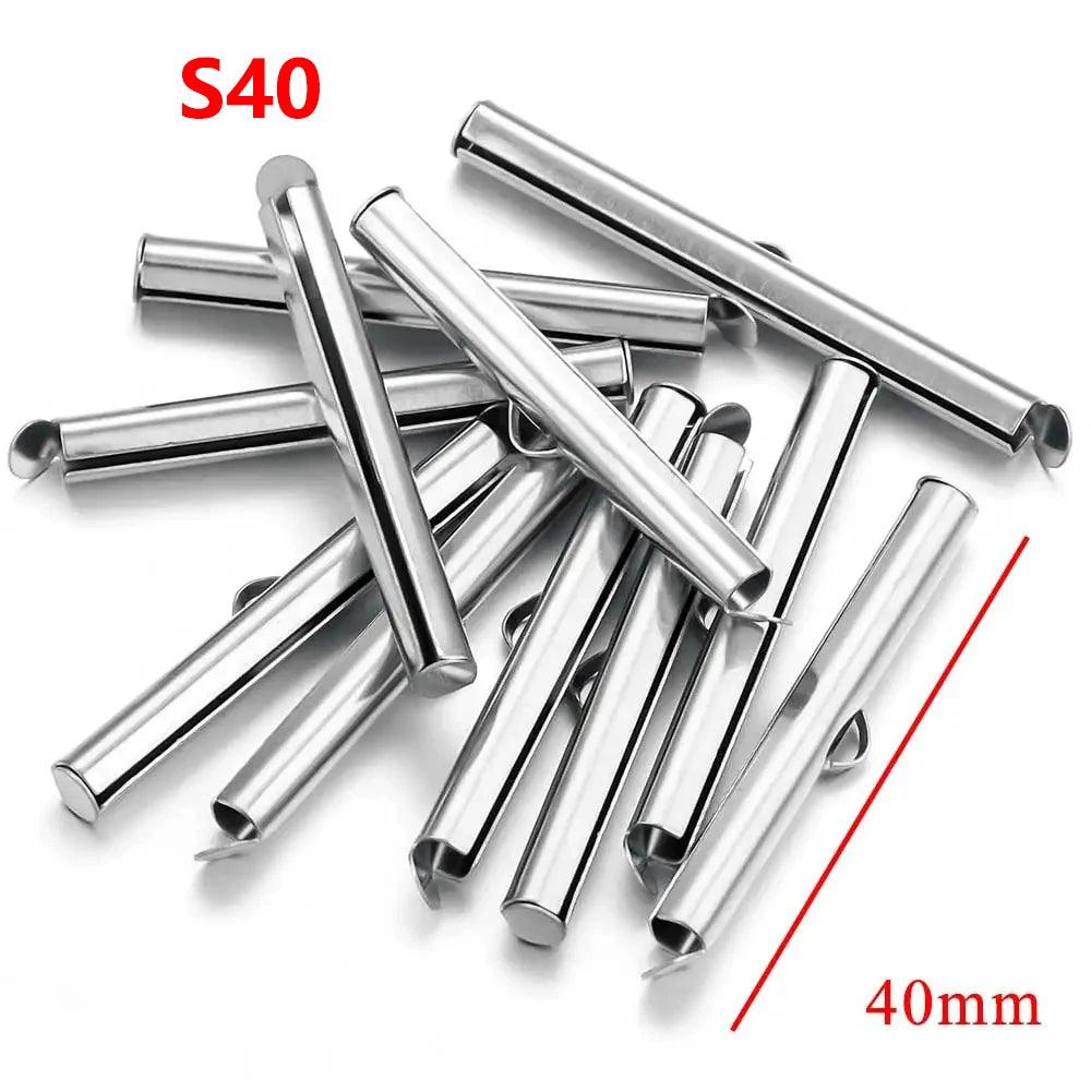 20pcs Stainless Steel Gold Plated Crimp End Beads Slide Chain Clasp Tube Slider Connector for DIY Bracelet Crafts Jewelry Making