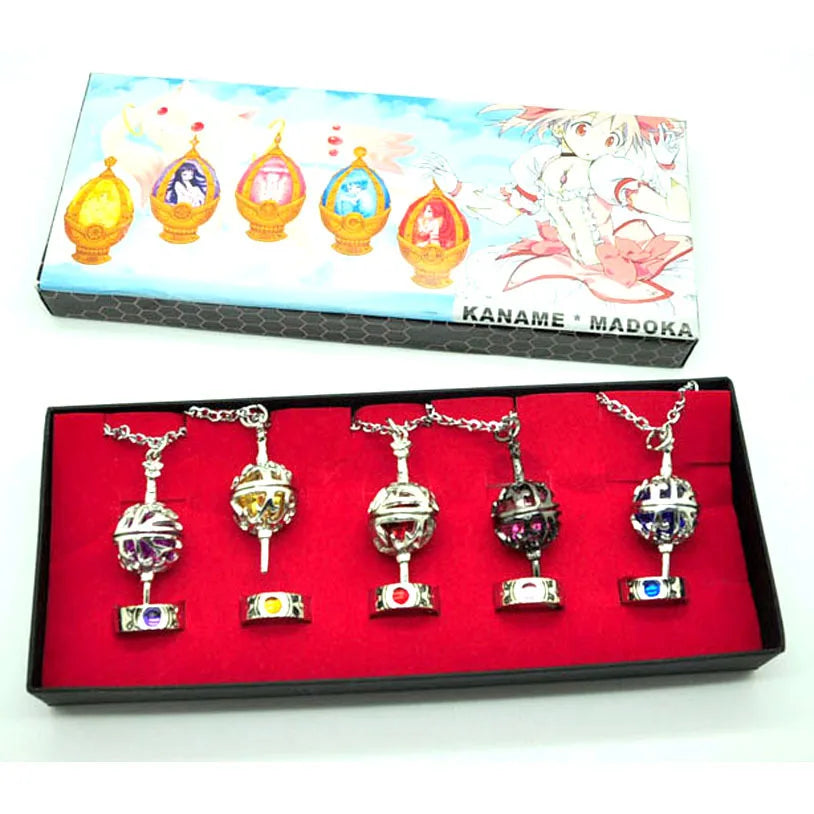 Anime Soul Gem Grief Seed Necklaces Kaname Madoka Incubator Cosplay Rings Set Pendants Accessories Figure