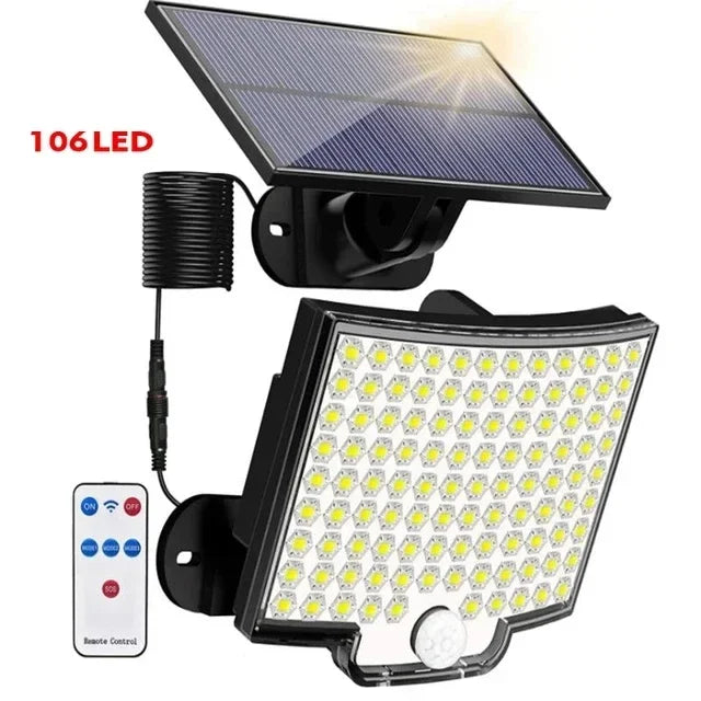 106LED Solar Light Outdoor Waterproof with Motion Sensor Floodlight Remote Control for Patio Garage Backyard Plant lighting