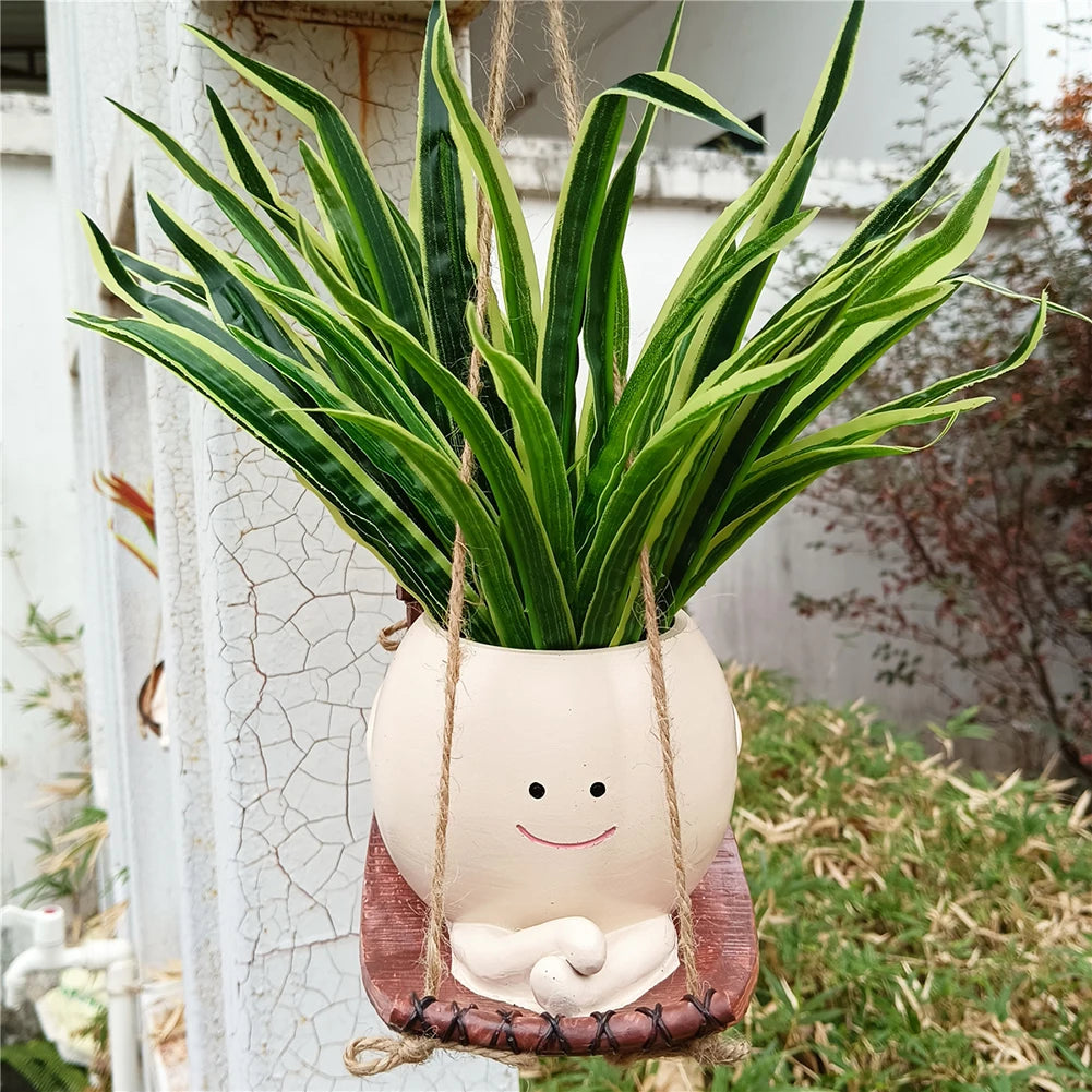 Creative Rocking Chair/Swing Face Succulent Planter Cute Resin Head Planters Home Garden Supplies for Indoor Outdoor Plants
