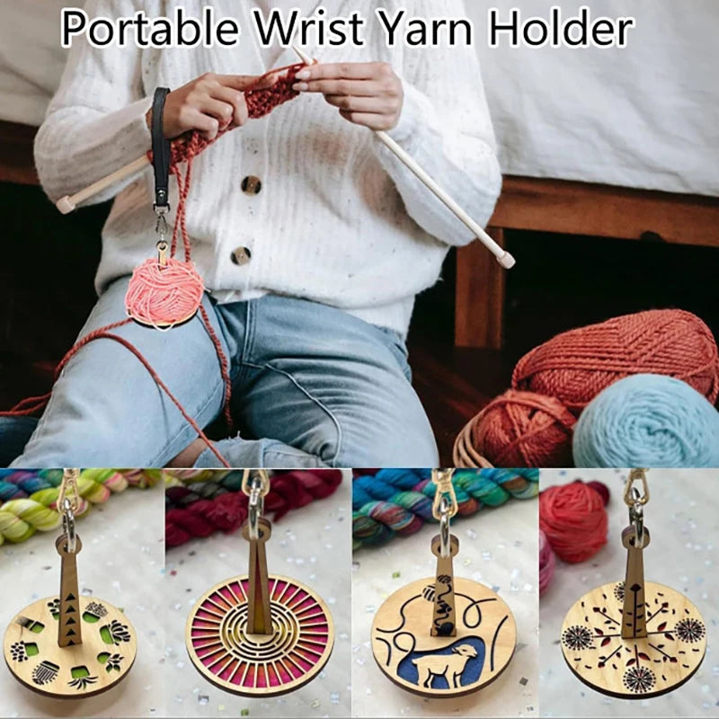 Wooden Spinning Knitting Tools Crochet Accessories Stand DIY Sewing Thread Spool With Wrist Strap Wool Ball Winder Yarn Holder