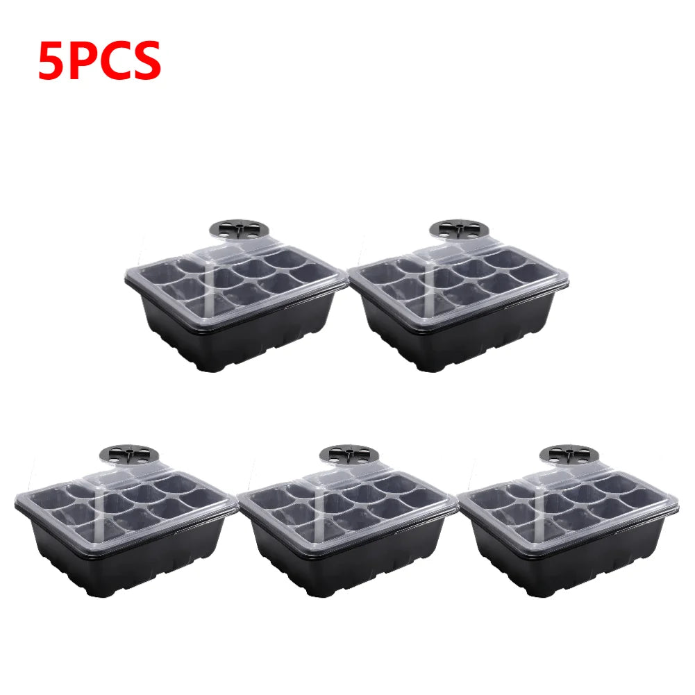 5-1Pcs 12 Grids Seed Starter Kit Plant Seeds Grow Box Seedling Trays Germination Box with Dome and Base For Seedlings Gardening