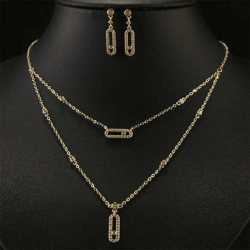 Luxury Silver-color AAA Zircon Choker Two-Layers Necklace Simple Shiny Pendants For Women Fine Jewelry