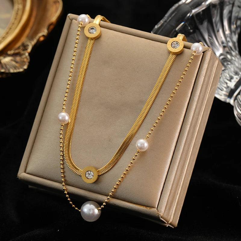 EILIECK 316L Stainless Steel Pearl Heart Pendant Necklace For Women Gold Color Non-fading Charm Choker Jewelry Girls Party Gift