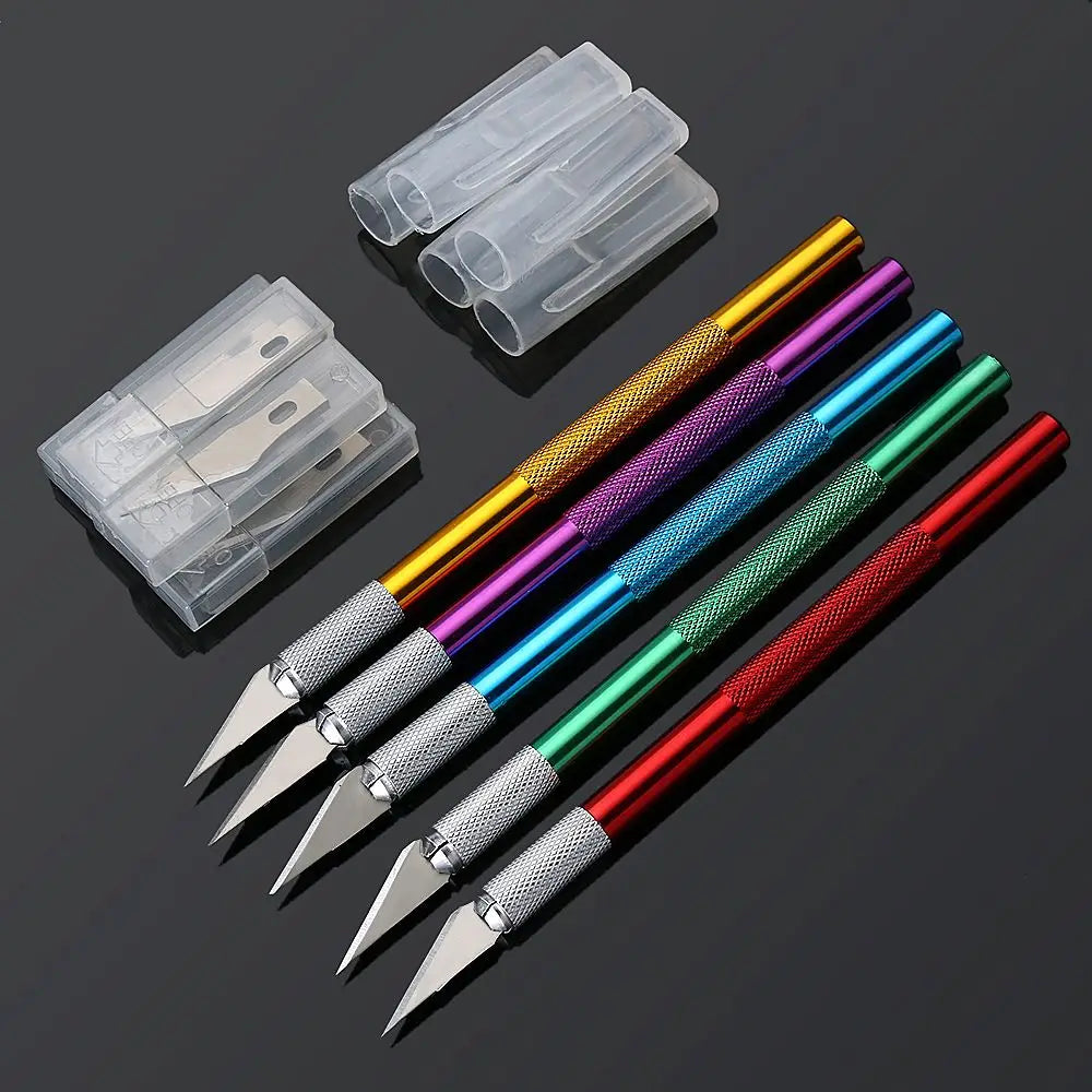 Metal Handle Non-Slip Knife With 6Pcs Blade Scalpel Cutter Engrave Multi-color