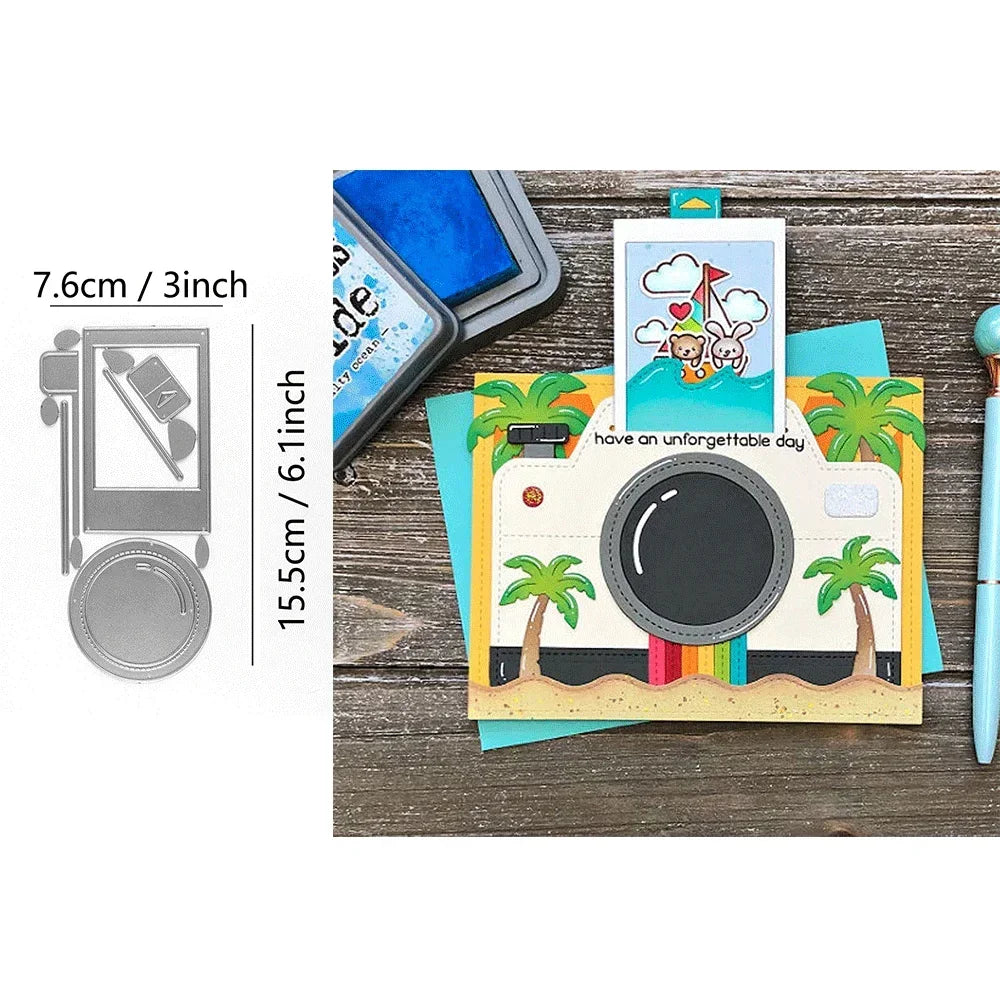 Magic Iris Camera Pull Tab Bundles Clear Stamps And Metal Cutting Dies For DIY Craft Making Card Scrapbooking Decoration
