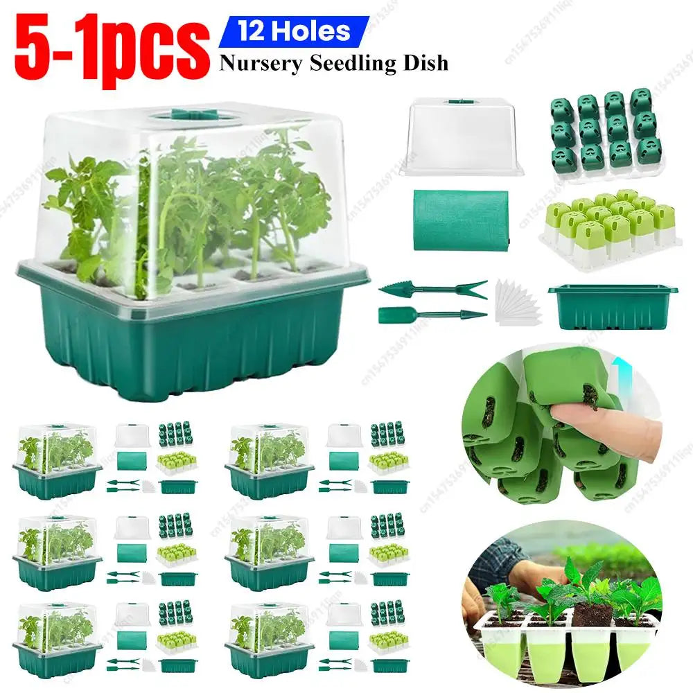 12 Holes Seed Starter Tray Soft Silicone Seedling Dish Breathable Reusable Thickening Plant Growth Tray Box for Indoor Garden