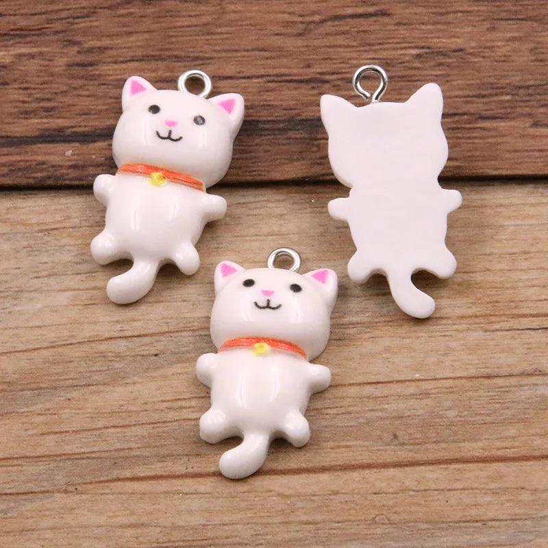 10Pcs 15*29MM 8 Color Kawaii Cat Charms Pendants For Jewelry Making Animal Resin Jewlery Findings DIY Craft