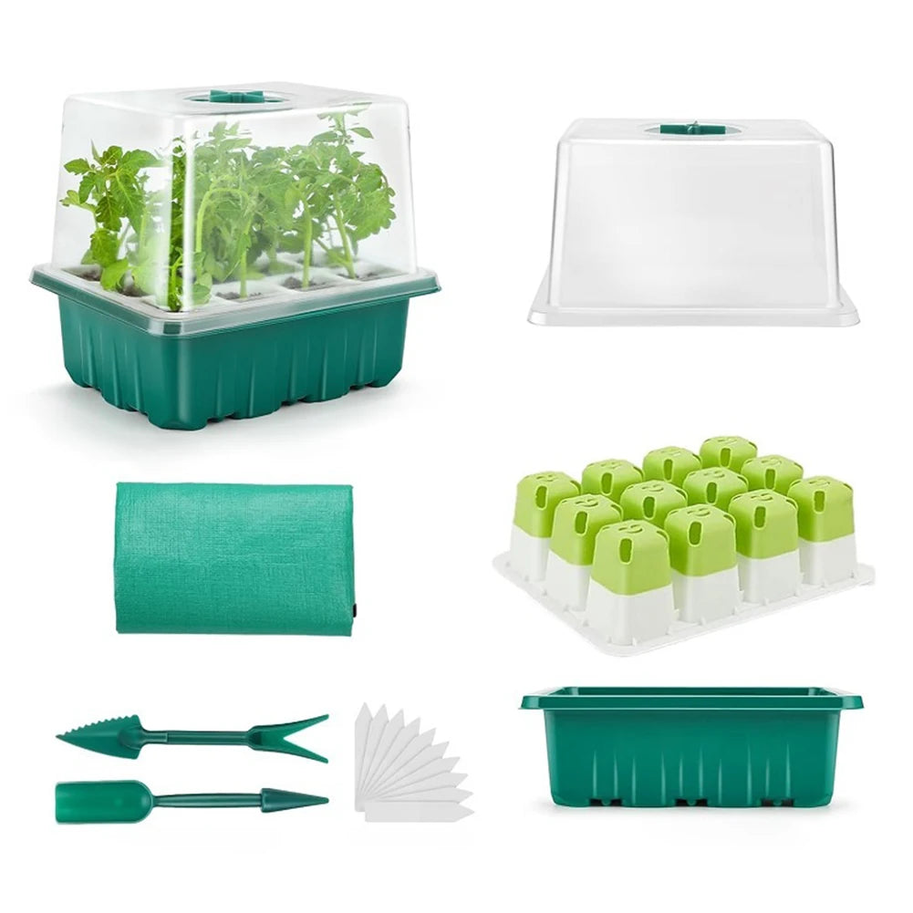 12 Holes Seed Starter Tray Soft Silicone Seedling Dish Breathable Reusable Thickening Plant Growth Tray Box for Indoor Garden