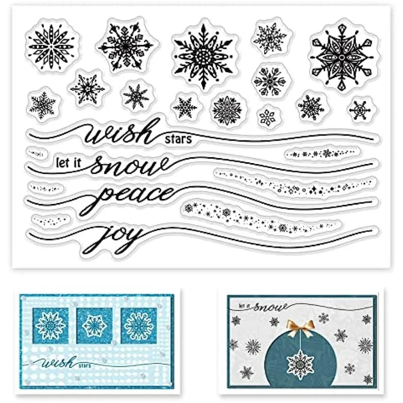 Snowflakes Clear Stamp Greeting Words Silicone Clear Stamp Winter Rubber Stamps for Scrapbook Journal Card Making 4.3 x 6.3 Inch